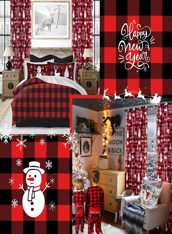 PANELSBURG Christmas Curtains for Living Room 2 Panels Set 84 Inch Length,Red White Snowman Buffalo Plaid Blackout Curtains for Bedroom Country Farmhouse Xmas Holiday Decor,Cortinas Rojas Navideñas para Sala - Image 2